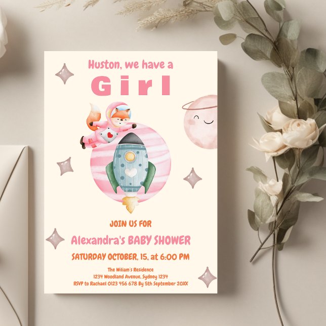 Houston we have a Girl Space Baby Shower Invitation (Creator Uploaded)