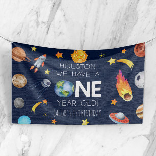 Houston We Have A One Year Old 1st Birthday Party Banner