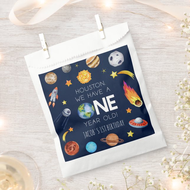 Houston We Have A One Year Old 1st Birthday Party Favour Bags (Clipped)
