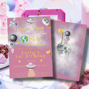 Houston We Have One year old Space girl Astronaut  Invitation