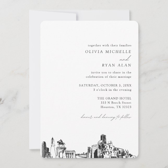Houston Wedding Elegant Skyline Invitation (Front)