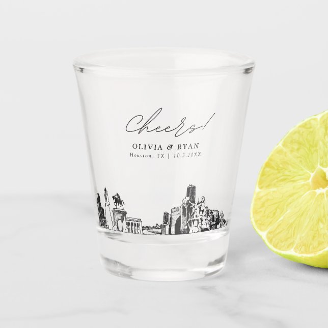 Houston Wedding Favour Personalised Cheers Shot Glass (Front)