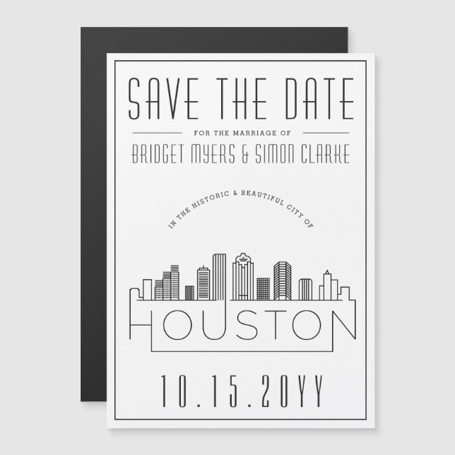 Houston Wedding | Stylised Skyline Save the Date Magnetic Invitation (Front/Back)