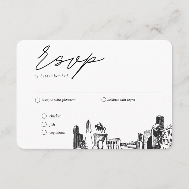 Houston Wedding Traditional RSVP Meal Option Enclosure Card (Front)