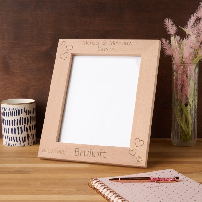 Houten Trouwframe met Naam en Datum -  Etched Frames (Left)