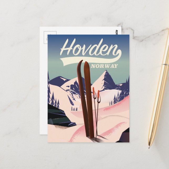 Hovden Norway Ski travel poster. Postcard (Front/Back In Situ)