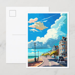 Hove England vintage travel illustration Postcard