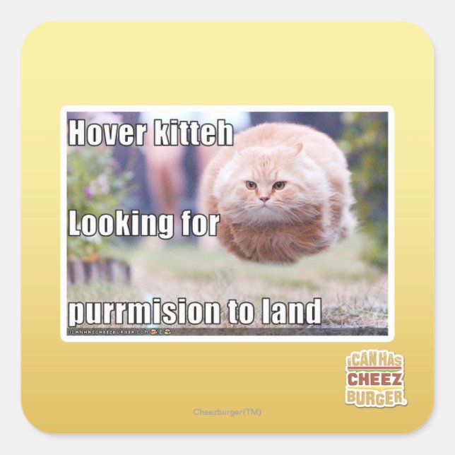 Hover kitteh square sticker (Front)