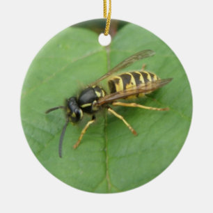 Hoverfly on a Leaf Custom Birthday Ceramic Tree Decoration