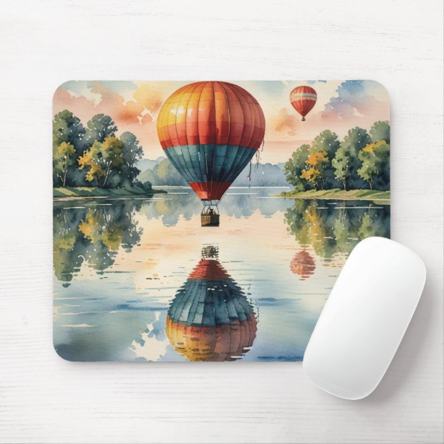 Hovering Hot Air Balloons in Lake Water Reflection Mouse Mat (With Mouse)