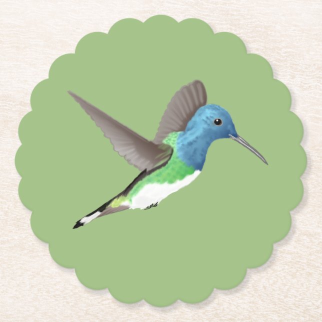 Hovering Jacobin Hummingbird - transparent.  Paper Coaster (Front)