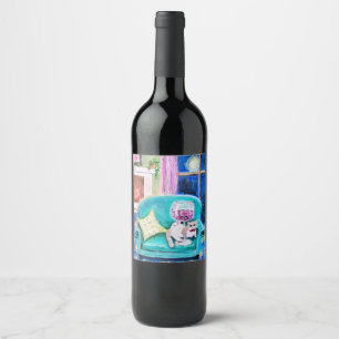 How About A Glass Of Wine? Original whimsical art Wine Label