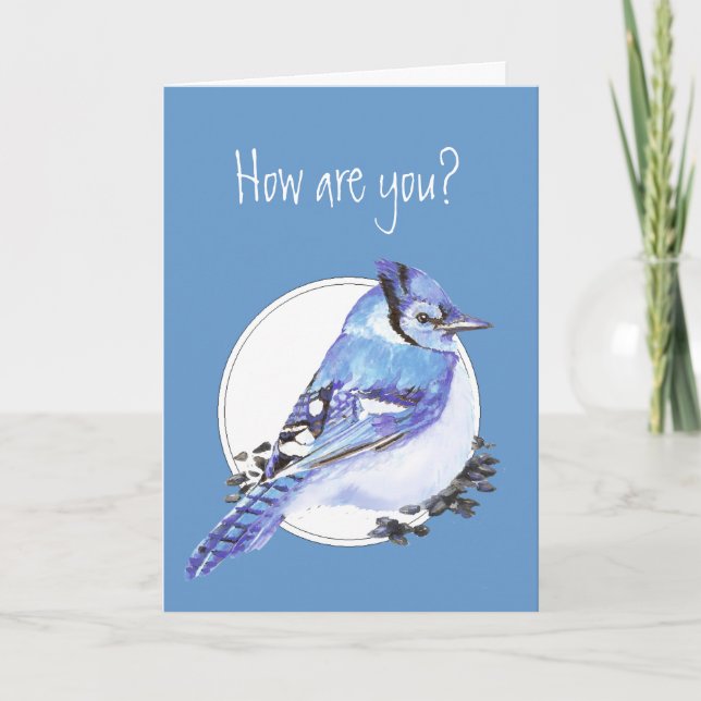 How Are You Poem, Blue Jay  Watercolor Bird Card (Front)