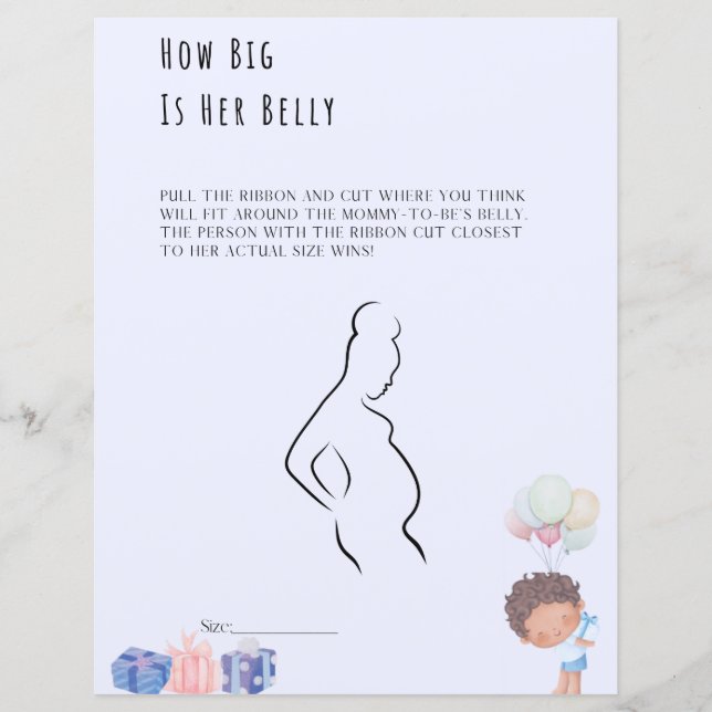 How Big Is Her Belly Baby Shower Game (Front)