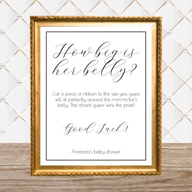 How Big Is Her Belly Minimalist Baby Shower Game Poster (how big is her belly baby shower game guess mom's belly size measure mommy's tummy size game)