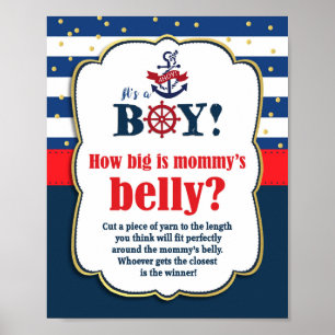 How Big is Mommy's Belly Baby Shower Game Nautical Poster