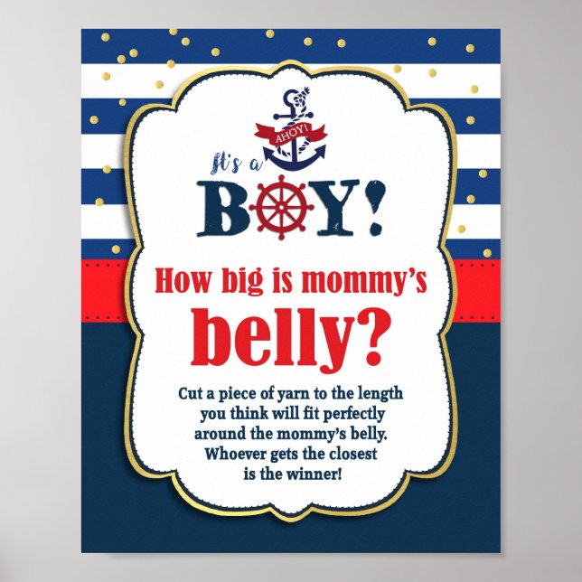 How Big is Mommy's Belly Baby Shower Game Nautical Poster (Front)
