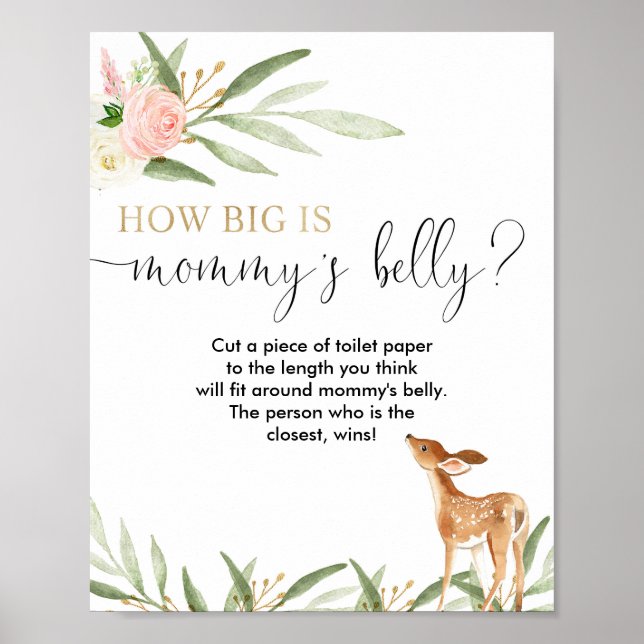 How big is mommy's belly deer baby shower game poster (Front)