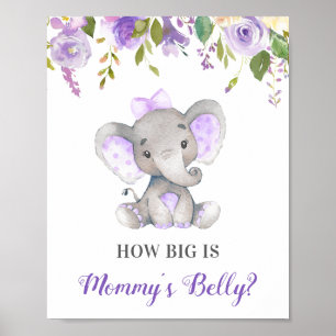 How Big is Mommy's Belly Elephant Baby Shower Game Poster