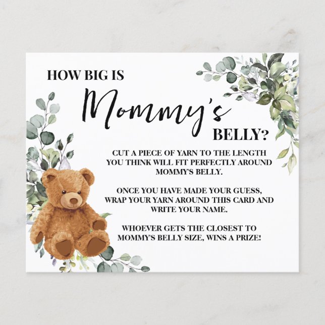 How Big is Mom's Belly Bear Baby Shower Game Card (Front)