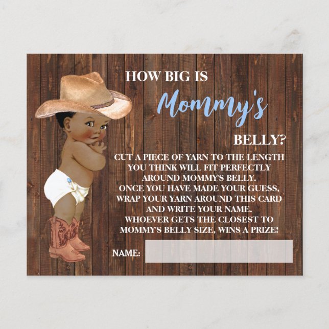 How Big is Mummy Belly AA Cowboy Shower Game Card (Front)