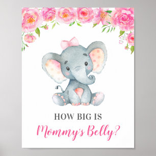 How Big is Mummy's Belly Elephant Baby Shower Game Poster