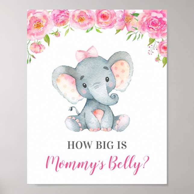 How Big is Mummy's Belly Elephant Baby Shower Game Poster (Front)
