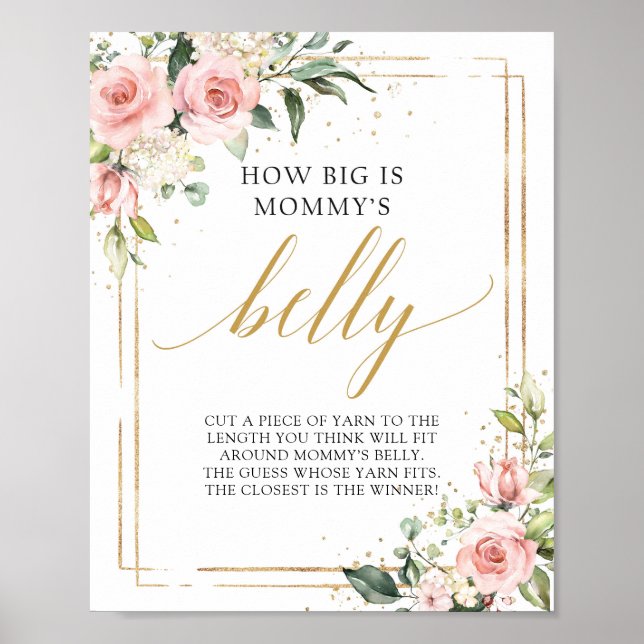 How big is mummy's belly game sign blush pink gold (Front)