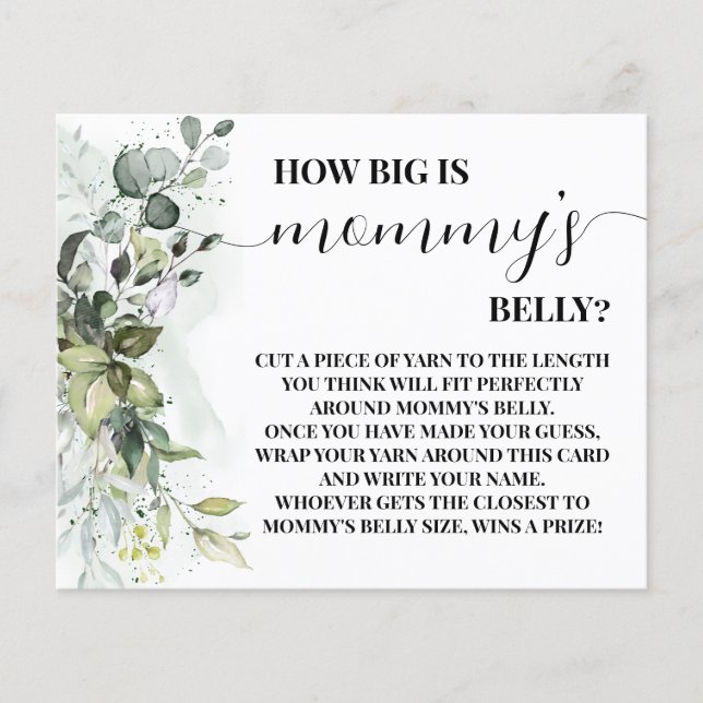 How Big is Mummy's Belly Greenery Shower Game Card (Front)