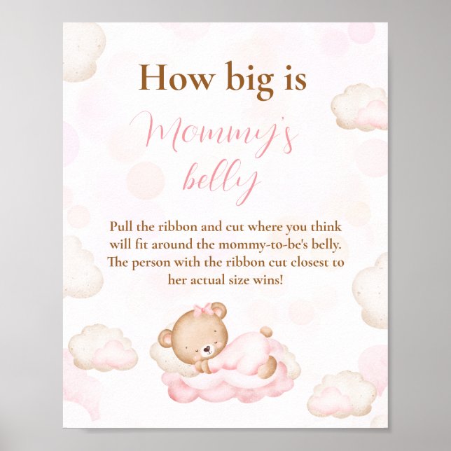 How Big Is Mummy's Belly Pink Baby Shower Game Poster (Front)