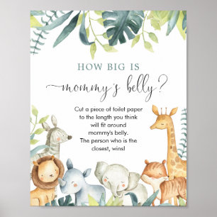 How big is mummy's belly safari baby shower game poster