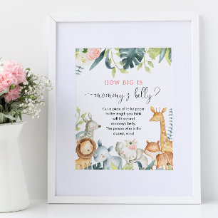 How big is mummy's belly safari baby shower game poster