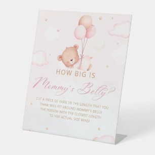 How big is mummy's belly Teddy bear baby shower Pedestal Sign
