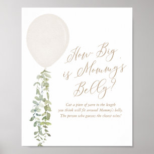 How Big Is Mummy's Belly White Balloon Baby Shower Poster