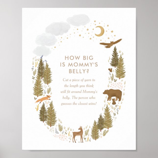 How Big is Mummy's Belly Woodland Baby Shower Game Poster (Front)
