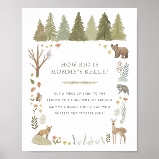 How Big is Mummy's Belly Woodland Baby Shower Game Poster (Front)