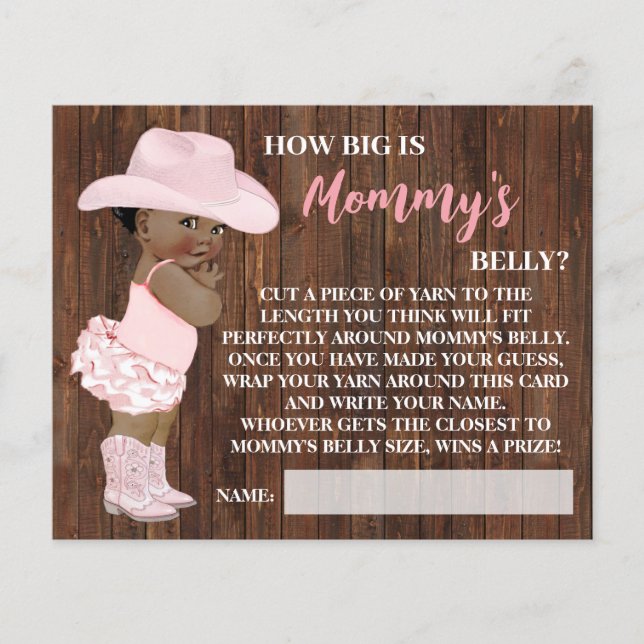 How Big Mummy's Belly AA Cowgirl Shower Game Card (Front)