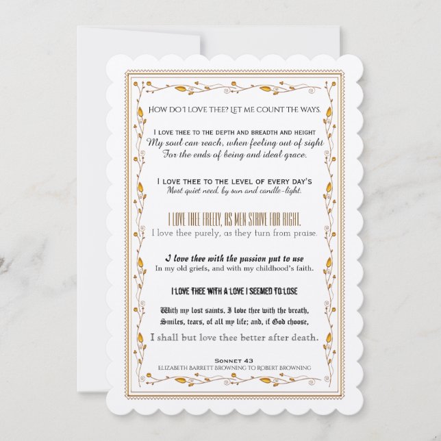 How do I love thee? Typography Poetry Wedding Invitation (Front)