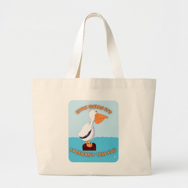 How Gulls It Pelican Cartoon Style Fun Large Tote Bag (Front)