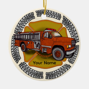 How I Roll Firefighter Firetruck Ceramic Tree Decoration
