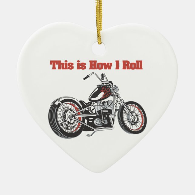 How I Roll (Motorcycle) Ceramic Tree Decoration (Front)
