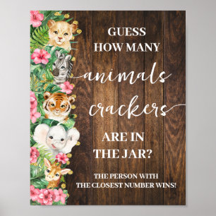 How Many Animal Crackers Pink Safari Shower Game  Poster