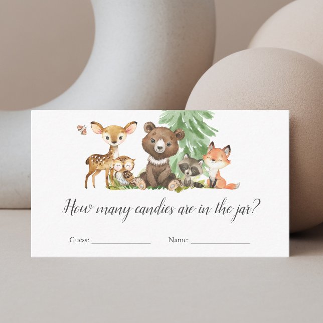 How Many Candies Game Animals Forest Baby Shower Enclosure Card (Creator Uploaded)
