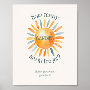 How Many Candies Here Comes the Son Baby Shower Poster