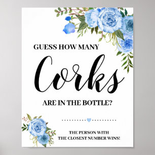 How many Corks Bridal Shower Blue Floral game sign