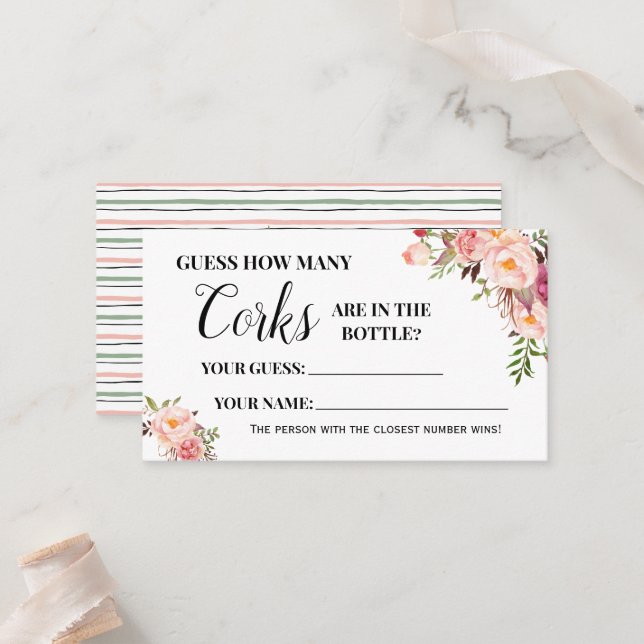 How Many Corks Bridal Shower Game card (Front/Back In Situ)