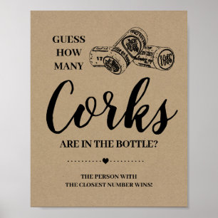 How many corks bridal shower rustic game sign