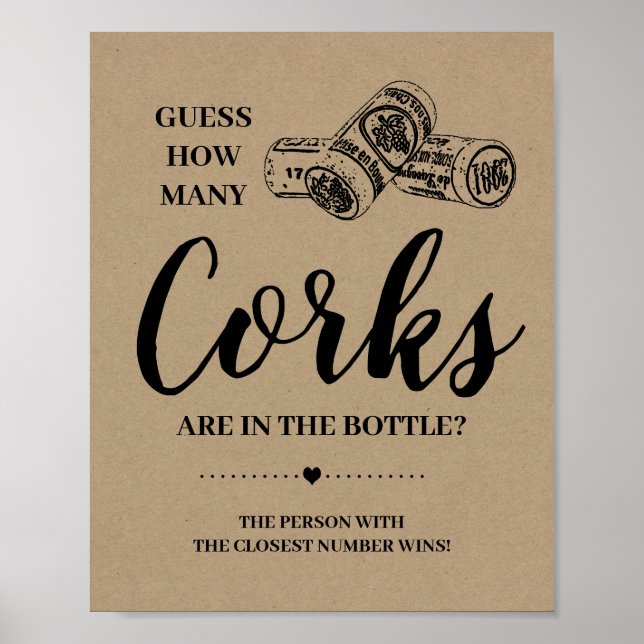 How many corks bridal shower rustic game sign (Front)