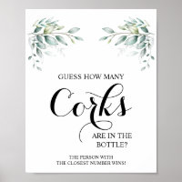 How Many Corks Eucaliptus Bridal Shower Game Sign