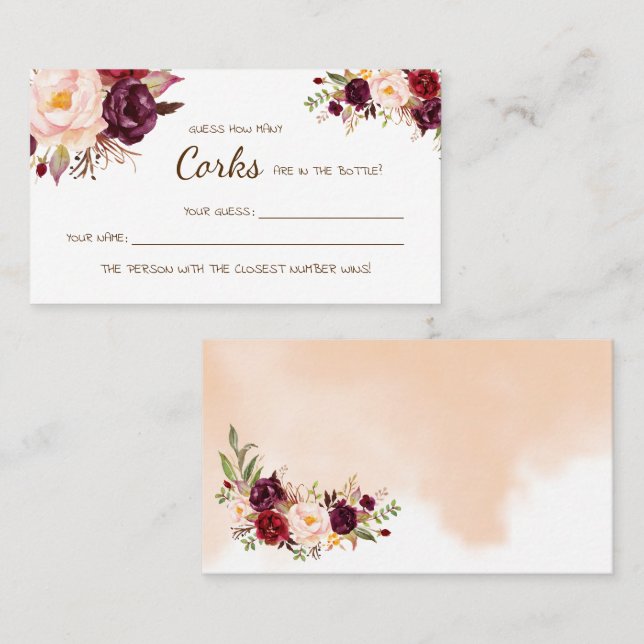 How Many Corks Marsala Bridal Shower game card (Front/Back)